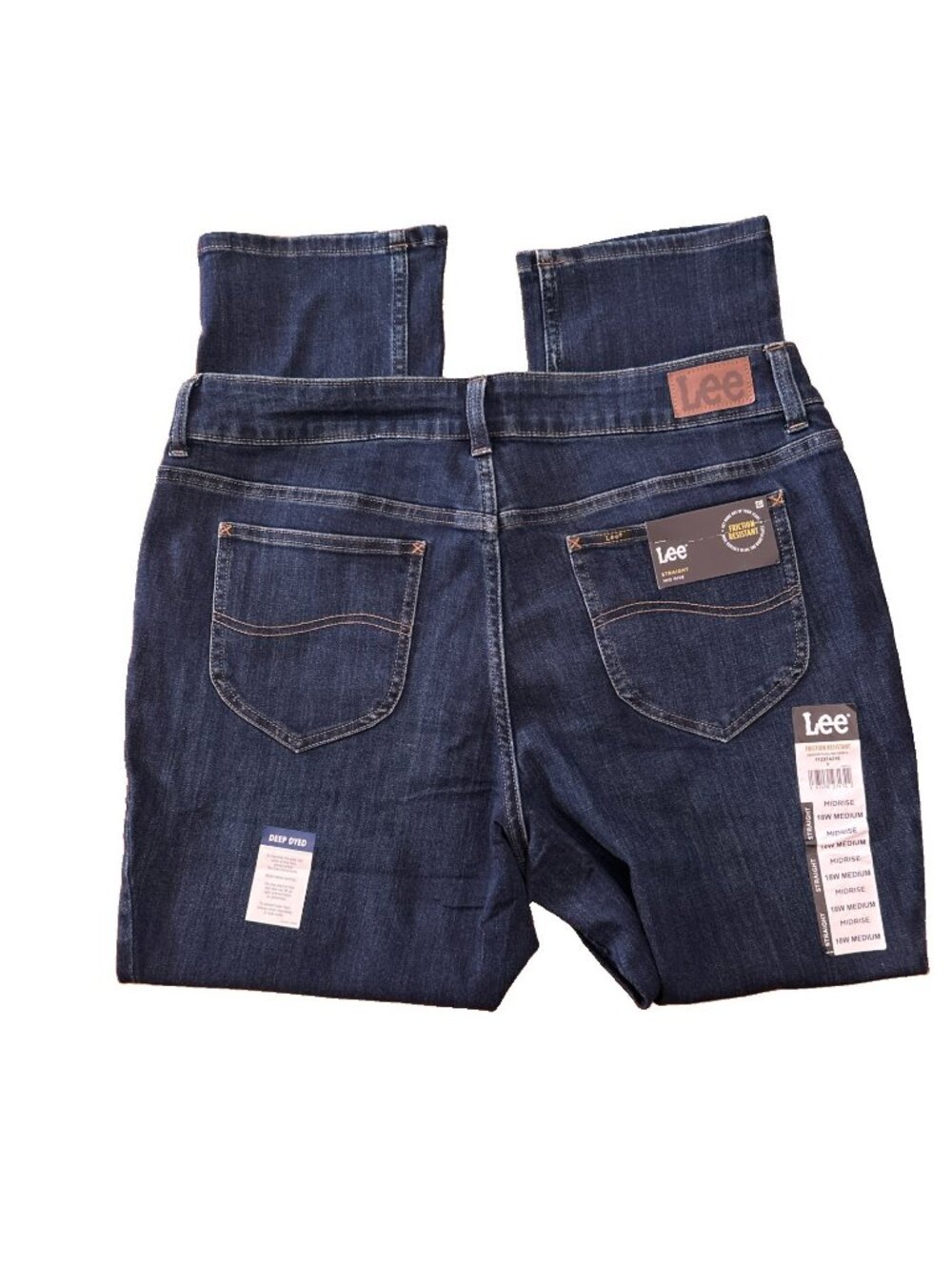 Lee Women’s Straight Mid Rise Jeans Size 18W Medium Dark Blue Cotton Blend Denim